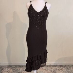 Women’s Brown Floral Appliqué Slip Dress